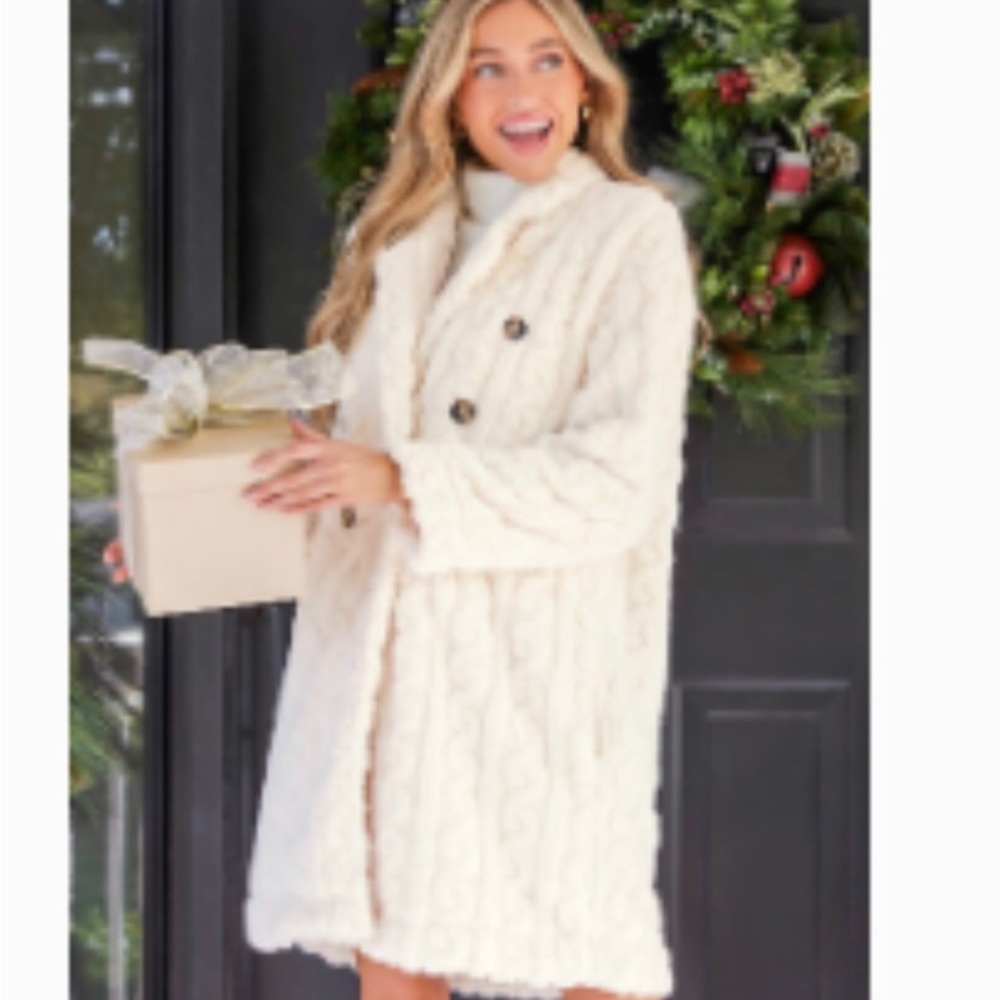 Cupshe notched collar double breasted jacket women’s large beige off-white